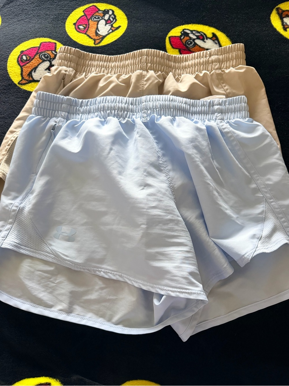 Under Armour Fly By 3.5 inch Women’s Athletic Shorts 2 pairs light blue and tan